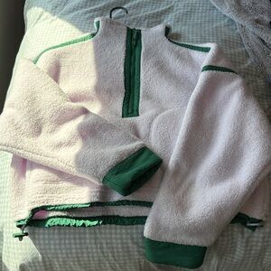 Cozy Light Pink and Green Fleece Pullover